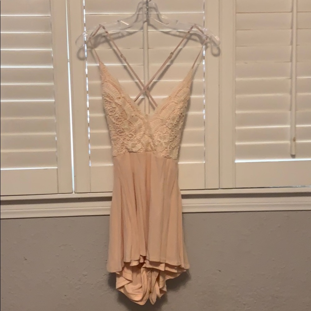 Peach Lace Romper Size Small Padded Low Back